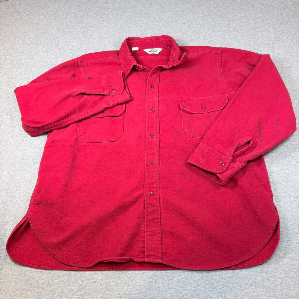 Woolrich Chamois Shirt Mens XXL Red Cotton Long Sleeve Made in USA Vintage